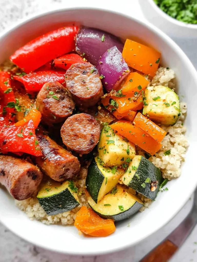 10 Minute Air Fryer Chicken Sausage and Veggies