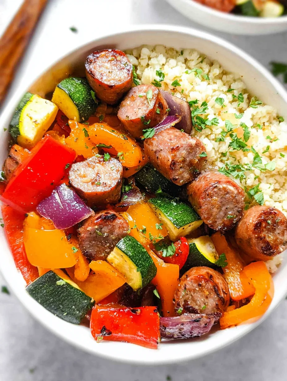 10 Minute Air Fryer Chicken Sausage and Veggies