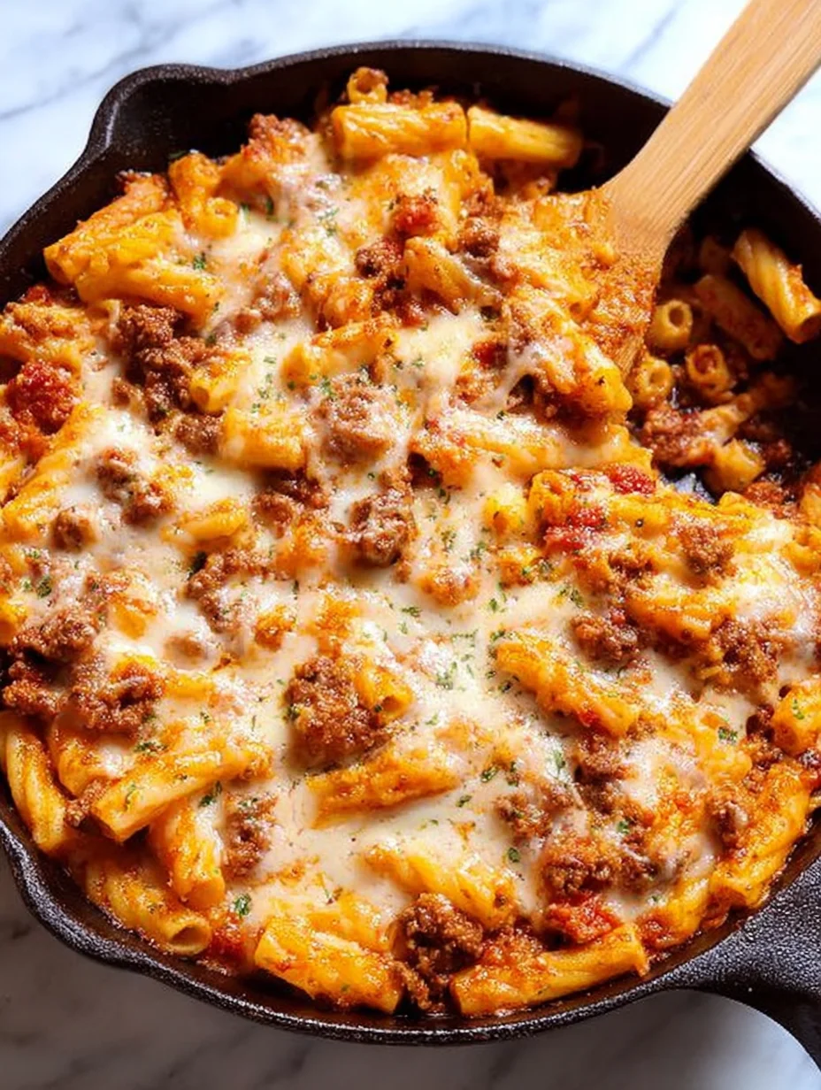 Cheesy Ground Beef Pasta Skillet