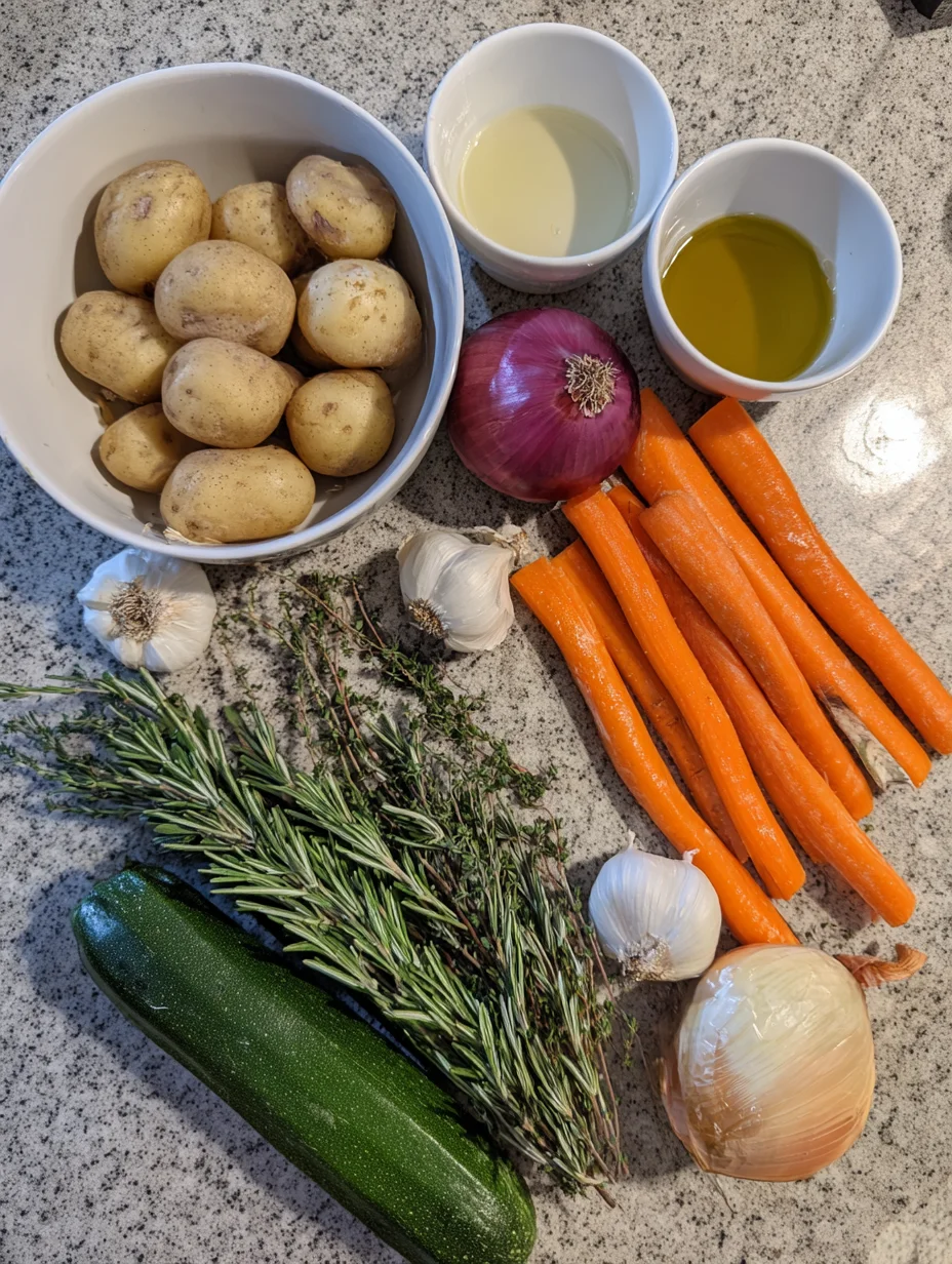 Garlic Herb Roasted Potatoes Carrots and Zucchini