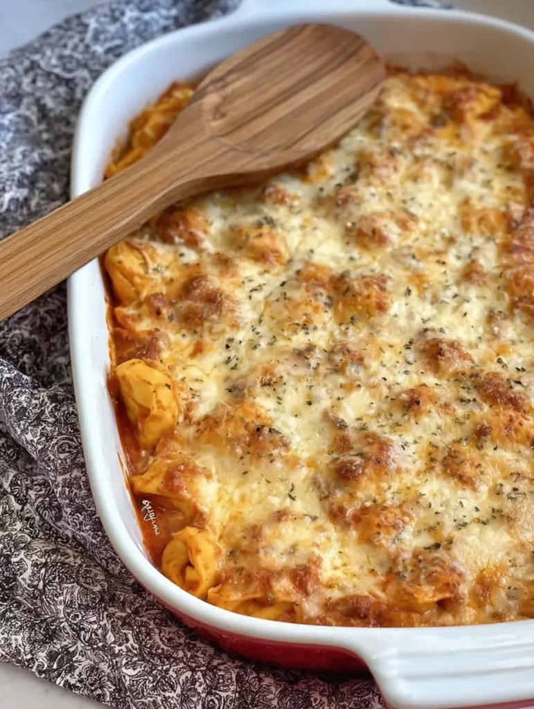 Cheesy Baked Tortellini Casserole With Meat Sauce