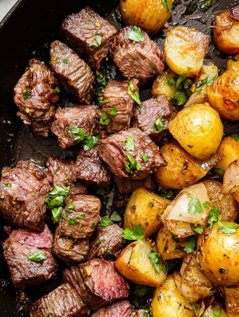 Garlic Butter Steak Bites and Potatoes