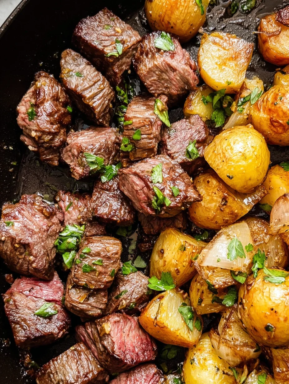 Garlic Butter Steak Bites and Potatoes