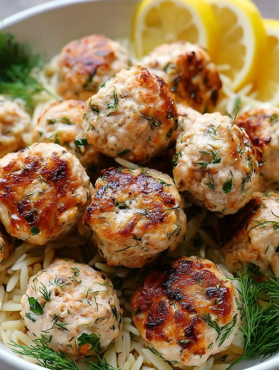 Greek Chicken Meatballs with Lemon Orzo