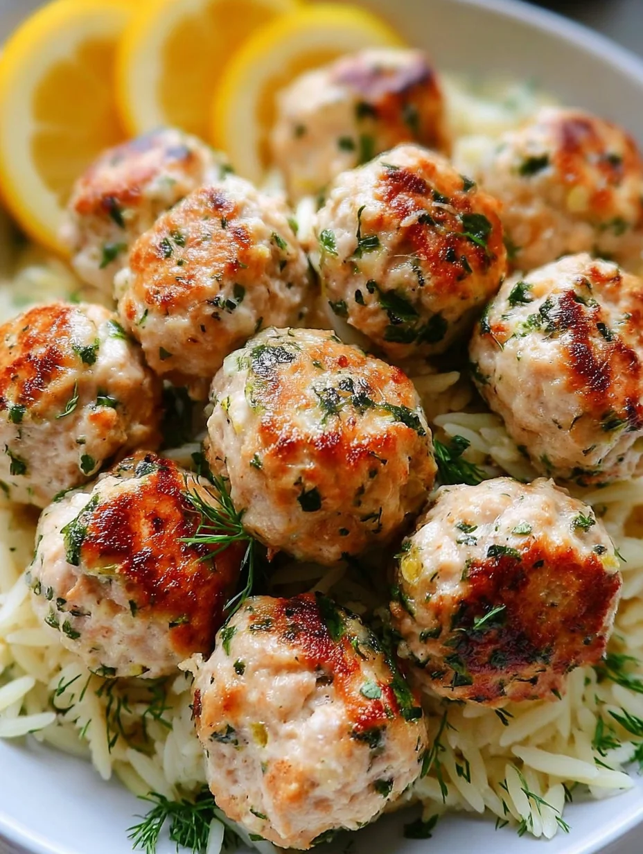 Greek Chicken Meatballs with Lemon Orzo