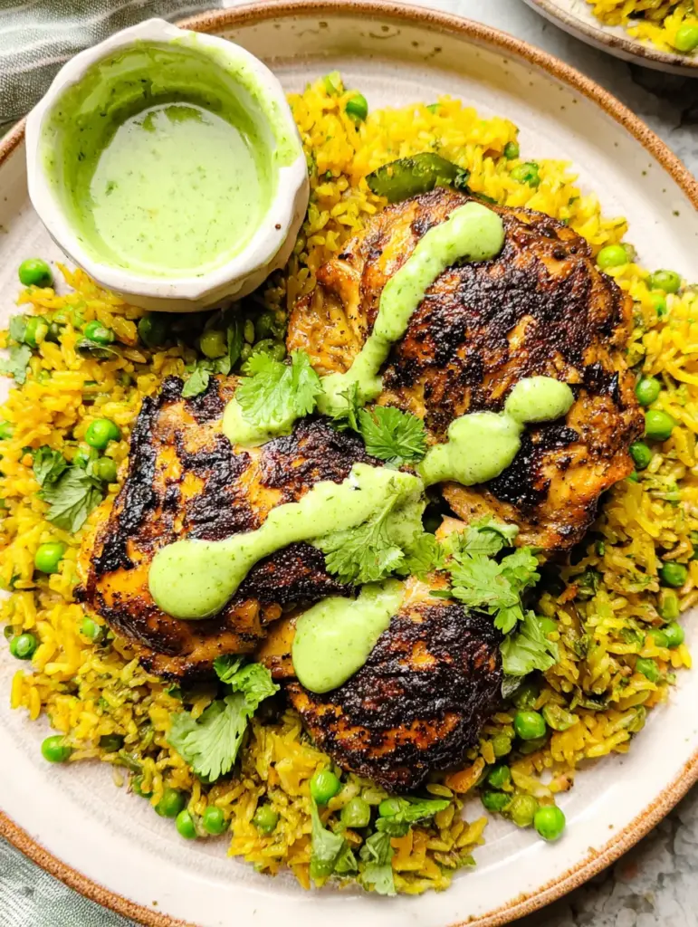Peruvian Chicken and Rice with Green Sauce
