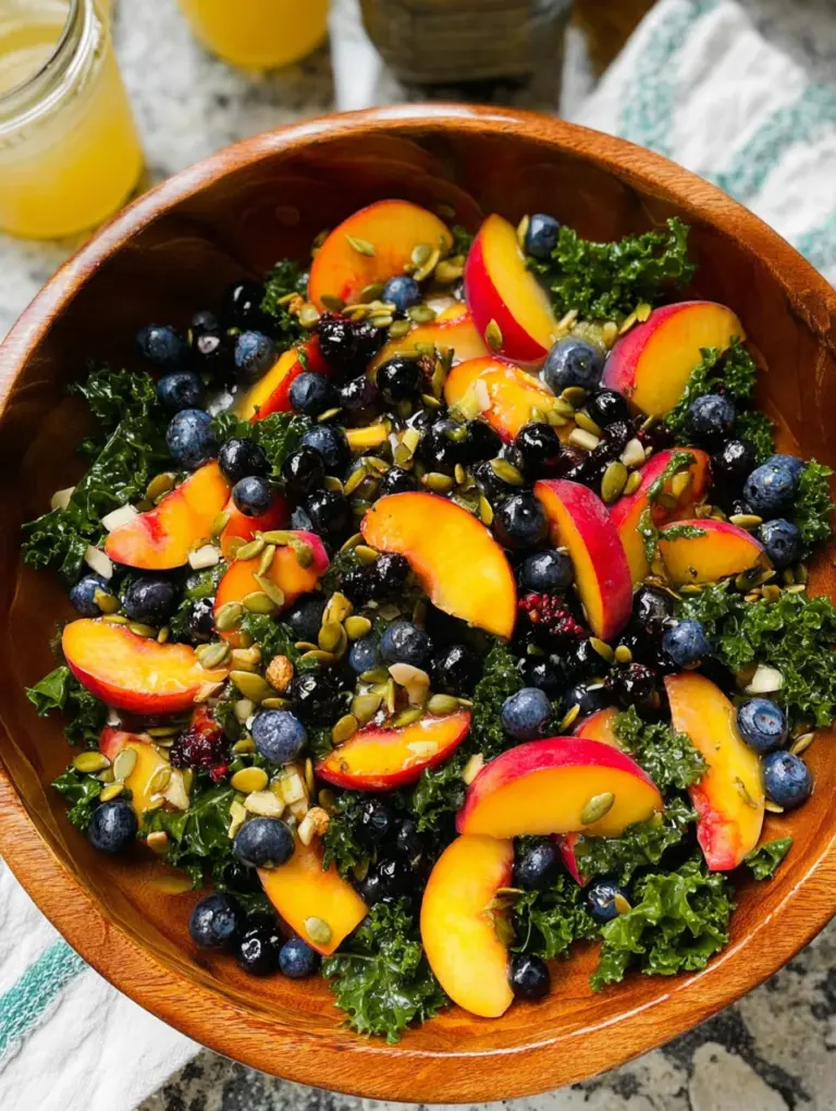 Summer Peach Blueberry Kale Salad