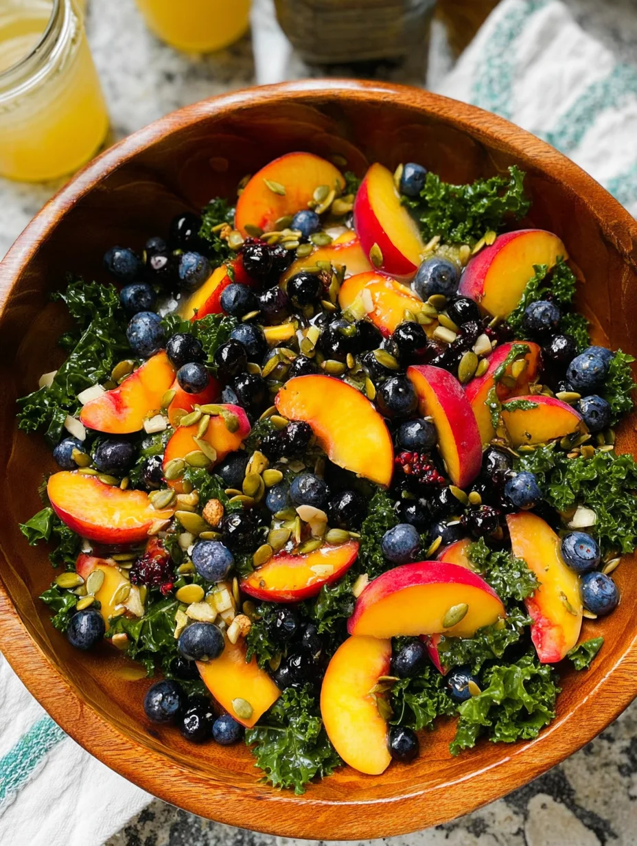 Summer Peach Blueberry Kale Salad